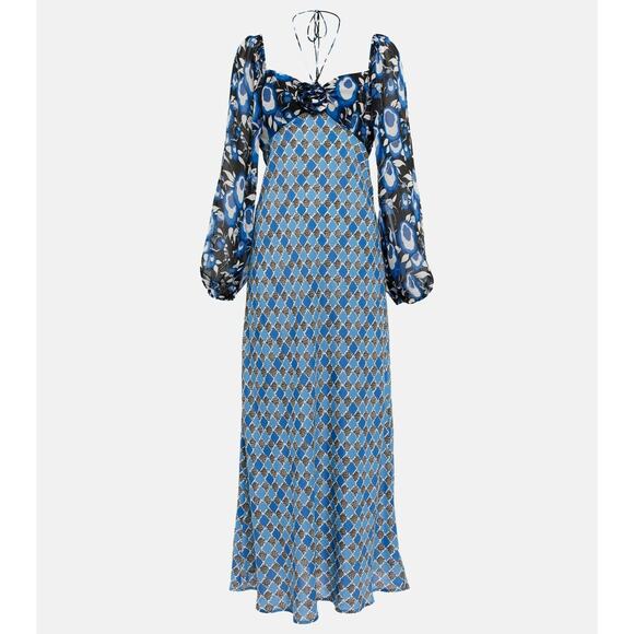 RIXO Jeanie Floral-Appliquéd Printed Crepe Midi Dress - UK 6 - Picture 1 of 7